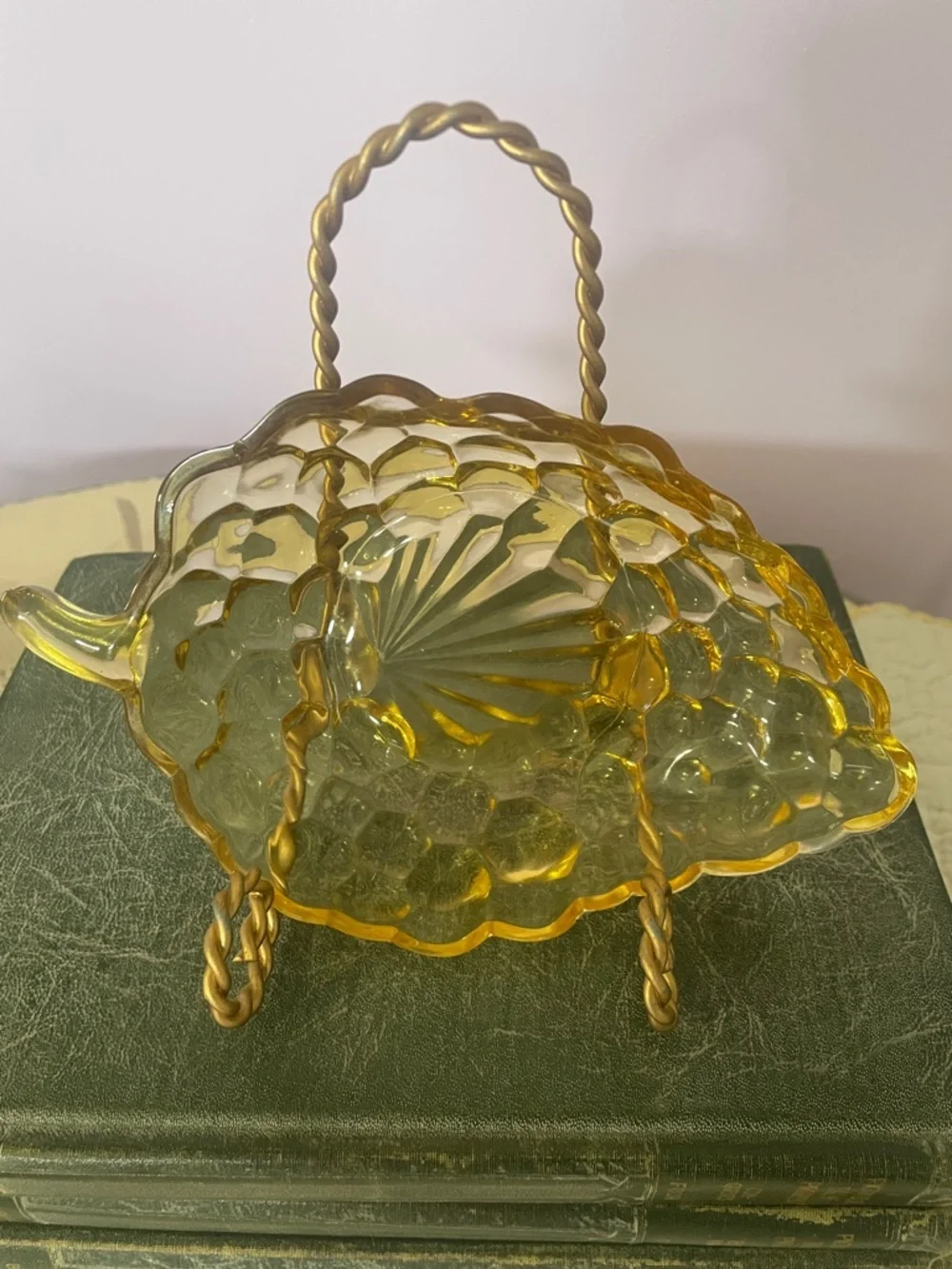 Amber Glass Dish - vintage anchor hocking grapes cluster